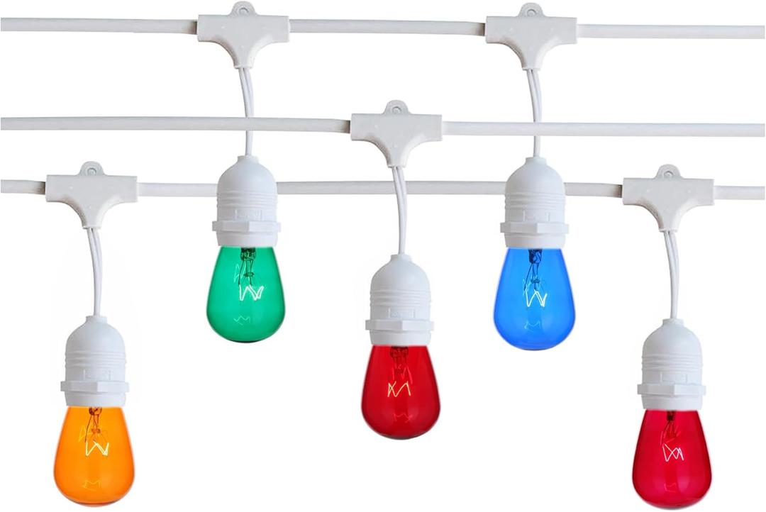 Outdoor String Lights, 24FT White Cord 12 Hanging S14 Bulbs, Incandescent Multicolor Outdoor String Lights, 24FT White Cord 12 Hanging S14 Bulbs, Incandescent Multicolor