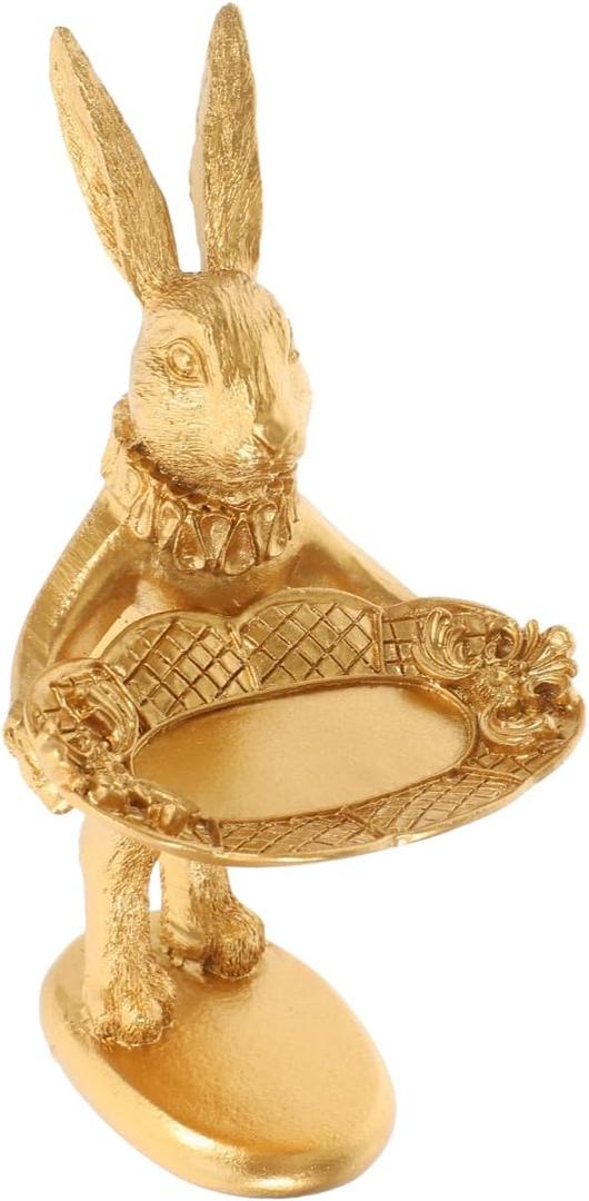BESTOYARD Retro Bunny Shaped Jewelry Tray Ring Dish, Resin Rabbit Figurine for Easter Decor, Spring Trinket Plate - 5.90 X 3.14 X 2.75 Inches