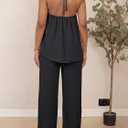 Vssjavun Women's Summer 2 Piece Outfits Cowl Neck Sleeveless Halter Tops and Wide Leg Pants Vacation Beach Matching Sets 2026 (Black, L)