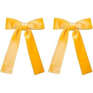 Yellow Velvet Ribbon Hair Bows 5" Soft Velvet Bow Alligator Clip Barrettes Toddler Teen Long Tail Ponytail Knot Bows Hair Accessories for Little School Girls Kids Baby Pack of 2