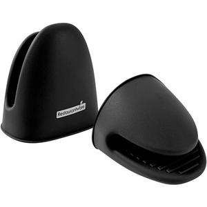 Restaurantware Comfy Grip 4.3 x 3.5 x 4.2 Inch Mini Oven Mitt Pot Holders 1 Food-Grade Finger Mitt Set - 2-Piece Set Oven-Ready Up To 446F Black Silicone Pinch Mitts Ribbed Texture Dishwashable