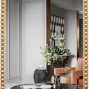 Oval Full Length Mirror, 16"x47" Metal Beaded Frame Large Hanging Dressing Floor Mirror for Bedroom, Living Room, Entryway, Antique Gold (No Stand)