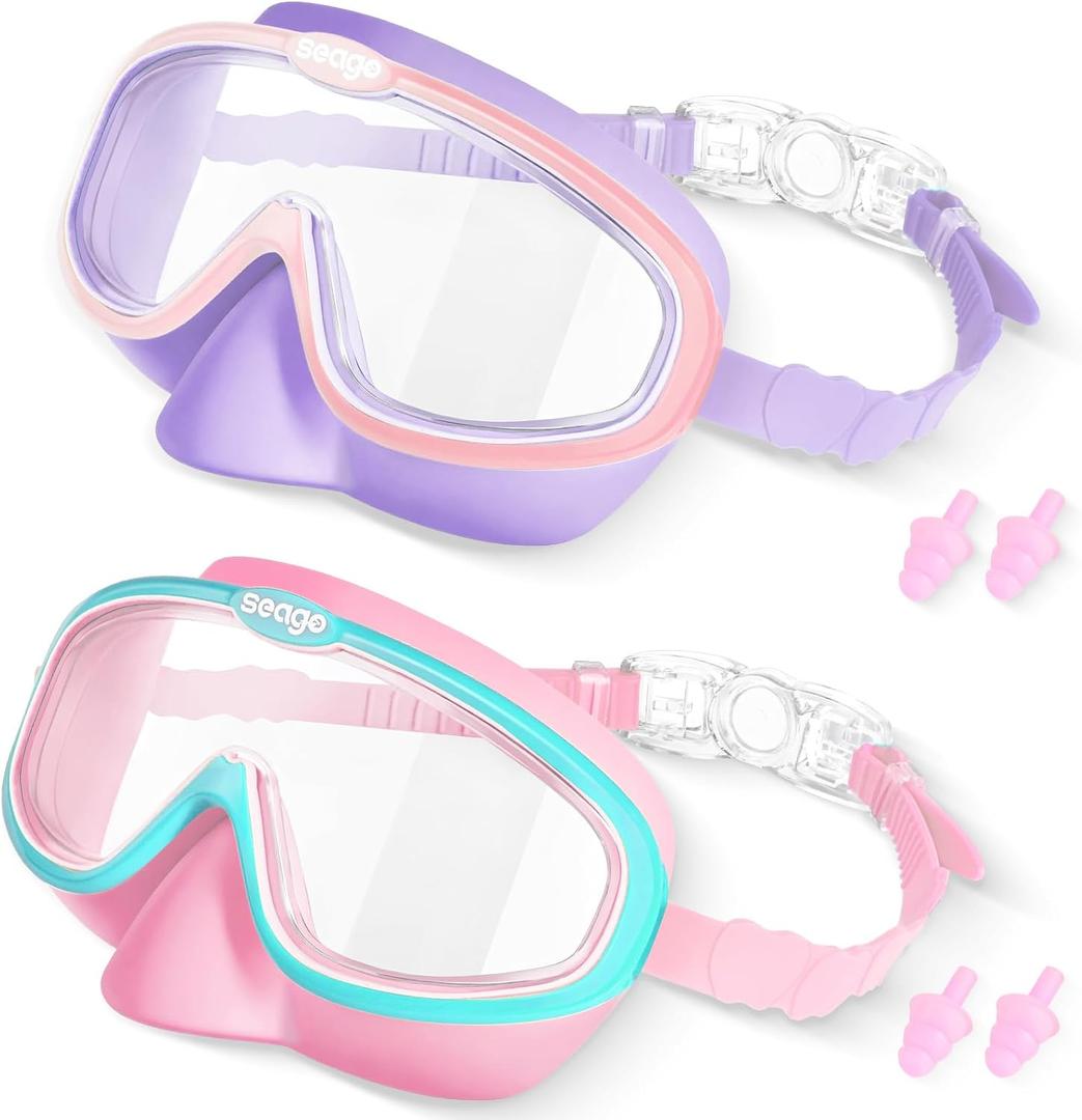 Seago Kids Swim Goggles 2 Pack for 3-12, Anti-Fog Clear View,Toddler Goggles with Nose Cover Swimming Goggles