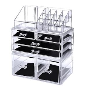 3 Pack Clear Stackable Makeup Organizer with 6 drawers - Cute Vanity Storage for Cosmetics, Jewelry, Skincare and Hair Clips - Acrylic Countertop Display for Bathroom and Desk - Easy to Clean