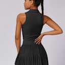 Women 2 Piece Tennis Dress High Waisted Pleated Skirt Sets Seamless Golf Outfits Sleeveless Racerback Padded Crop Top (Black)