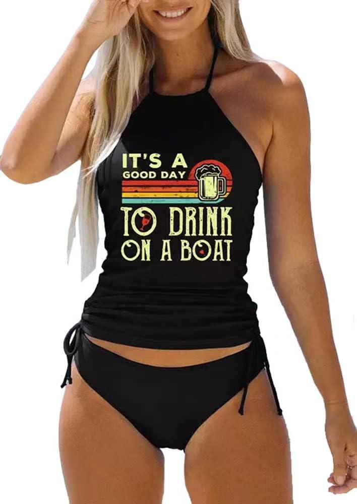 Womens Two-Piece Tankini Set Cow Skull with Leopard Print Sets Swimwear Tankini Top Sets Swimwear (Medium, Black-2)