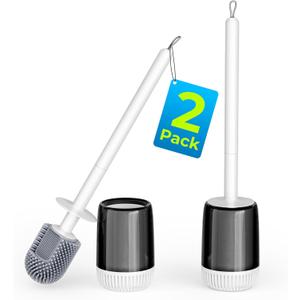 Silicone Toilet Brush, L-Shaped Toilet Brush and Holder Set, Bathroom Toilet Brush with Long Non-Slip Handle, Wall Mounted or Floor Standing Design, for Home and RV Use