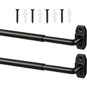 Black Curtain Rod Adjustable 18-32 Inch,2 Pack Sash Rods for French Door Window, All Hardware Included for Kitchen RV Patio, Wrap Around