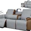 Waterproof Recliner Sofa Covers with Flipped Middle Backrest Washable Recliner Couch Covers Non-Slip with Elastic Straps Furniture Protector for Kid Dogs Pets (Light Grey)