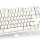USB Wired Computer Keyboard - Retro Typewriter Keyboard - Full Size Keyboard with Number Pad for PC Laptop Desktop Windows (Creamy White)