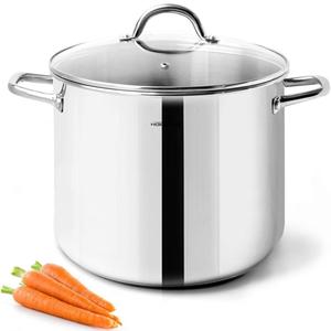 10 Quart Stock Pot With Glass Lid - Nickel Free Stainless Steel With Handle - Mirror Polished Stock Pot - Induction Pot Cooking Pot With Lid - Healthy Stock Pot