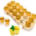 ZEAYEA Set of 18 Shot Glass Holder Set, 1.7 oz Shot Glasses with Bamboo Holder for Whiskey Liqueurs, Small Clear Glass Cups Thick Base with Serving Tray Organizer For Party Bar Club Restaurant