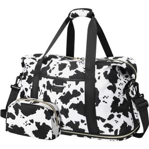 Expandable Travel Duffle Bags Weekender Overnight Bags for Women Men Hospital Bag for Women Labor Delivery with Toiletry Bag Waterproof (Large, Cow Print)
