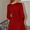 GOBLES Women's Elegant Fall Long Sleeve Boat Neck High Waist A-line Cocktail Dress (Red, M)