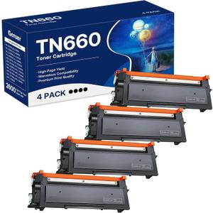 TN660 Toner Cartridge Replacement Compatible for Brother TN 660 TN-660 TN630 High Yield to use with HL-L2380DW HL-L2320D HL-L2340DW DCP-L2540DW MFC-L2700DW MFC-L2720DW Printer (Black, 4 Pack)