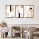 FWIEXA Modern Abstract Canvas Wall Art Set of 3, Framed Neutral Wall Decor, Large Black White Wall Painting, Beige Cream 16x24 Inch Prints Artworks for Living Room, Bedroom, Dining Room, Office