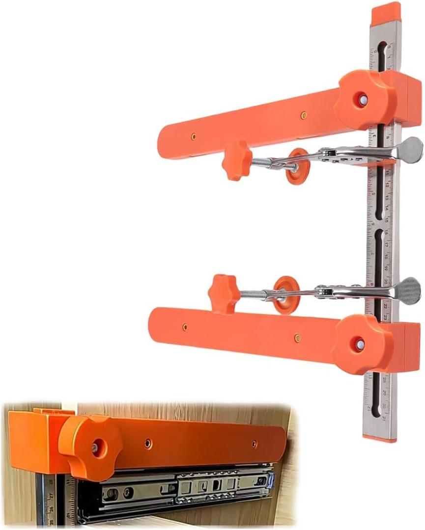 Drawer Slide Jig Installation Jig Kit, Cabinet Drawer jig Tool with Double Scale Markings & Magnetic Arm for securing Cabinet Slides, Drawers, and Desks