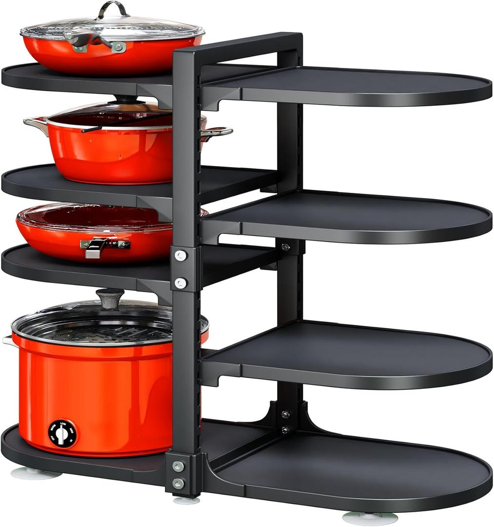 Pot and Pan Organizer for Cabinet, 8 Tier 21 Adjustable Cabinet Pan Organizer Rack Heavy Duty Pot Rack for Kitchen Storage, Snap-on Pot Pan Organizer with Panels for Stockpot and Steamer (Round)