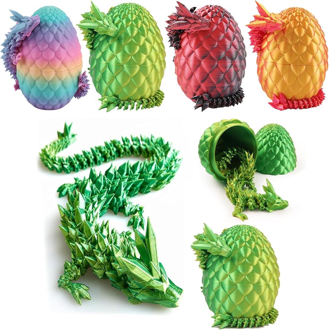 Qxbuhe 12 inch 3D Printed Dragon Eggs with Dragon Inside. Easter Dragon Eggs, Mystery Surprise Easter Eggs for Kids, Unique 3D Printed Animals (Turquoise)