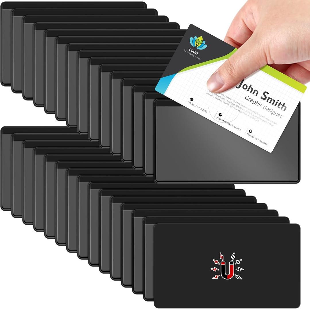 30 Pcs Magnetic Label Holders Pallet Rack 4 x 2.4 Inch Magnetic Labels for Shelving Clear Business Card Holders with Magnet File Cabinet Holder Magnet for Whiteboard Bins Office Gift(Black)