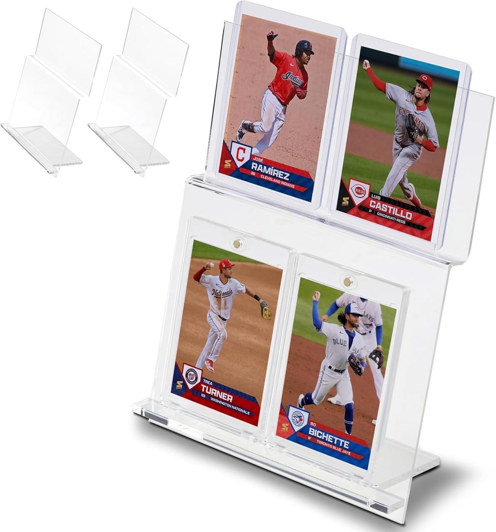 Tapeera 3-Pack Acrylic Tabletop Card Holder Display Holds 12 Cards - Trading Card Slab Display for Graded Cards Magnetic Cards & Toploader - Sports Card Display Case for Baseball Basketball Football