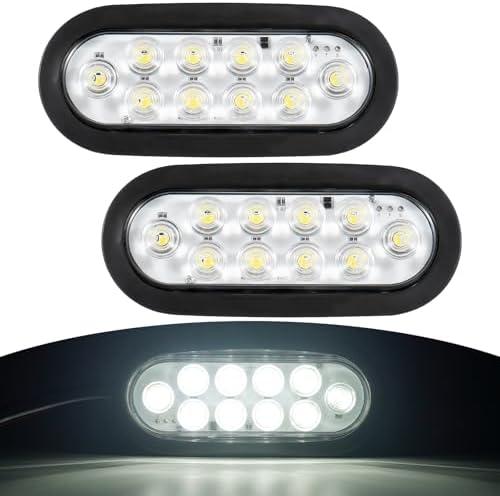 RUNHWEE 6" Oval LED Trailer Lights Kit, 2PCS Waterproof Stop/Turn/Brake Tail Lights with 10 LED Markers for Truck, RV, Boat, Trailer (white) DOT Compliant