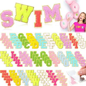 Jutom 104 Pcs Self Adhesive Chenille Letter Patches Letter Patches Chenille Stick on Embroidered Patch for Clothing Jackets Backpacks Hats(Classic, Fresh Colors)
