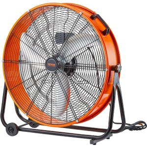 VEVOR Drum Fan, 24 Inch 8700 CFM High Velocity Heavy Duty Floor Shop Fan, 3-Speed, 5ft Cord, 360Adjustable Tilting, Commercial Industrial Use for Warehouse, Workshop, Factory, Basement