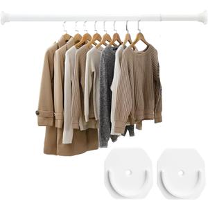 Closet Rod for Hanging Clothes, with No Drilling Holder 30 to 88 Inch Adjustable White Closet Rods, Space Saving Tension Spring Pole Heavy Duty Bar for Wardrobes, Shoe Cabinets