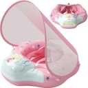 Baby Float with Canopy, Inflatable Non-Slip Adjustable Safe Baby Swimming Float with Pump for Girls Boys, Large Children's Swimming Ring, Underarm Ring..