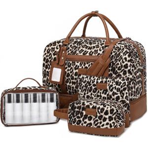 Wogarl Weekender Bags for Women Large Overnight Bag Weekend Travel Duffel Bag Carry on Shoulder with Shoe Compartment Toiletry Bag for Travel Business Gym (Brown Leopard-2)