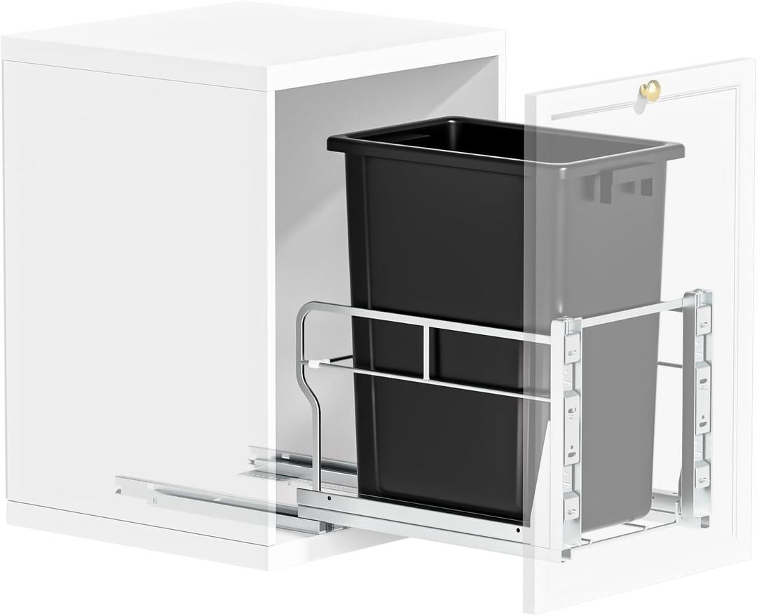 Insputer 40 QT 10 Gal Pull Out Trash Can Under Cabinet, Heavy Duty Under Sink Garbage Can Kit with Soft-Close Slides for Kitchen, Laundry,Sliding Waste Bin Container Recycling Bins with Chrome