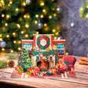 2 x Christmas Fireplace Pop Up Card, Cat and Dog, Xmas Tree, Wreath, Garland, 3D Greeting Card, Gift for Cat and Dog Person, Family, 5x7 - Includes Envelope And Message Note