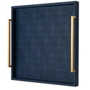 Large Navy Blue Decorative Tray for Ottoman,Stylish Rectangle Coffee Table Tray with Handles,Versatile Serving Tray for Living Room and Home Decor