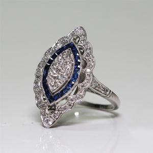 Vintage 925 Sterling Silver Shiny Full Diamond Gemstone Ring 18K Gold Cubic Zirconia Sapphire Cocktail Ring CZ Diamond Multi Row Rings Eternity Engagement Wedding Ring for Women Z.130 (US Code 9)