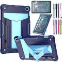 Case for Amazon Fire Max 11 (13th Generation, 2023 Released) - Heavy Duty Hybrid Protective Case Cover with Kickstand + 1 Screen Protector and 1 Random Stylus (Navy Blue/Blue)