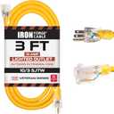 Iron Forge Cable Outdoor Extension Cord 3 Ft - 10 Gauge Heavy Duty Extension Cord, 15 AMP, 10/3 Yellow Power Cable SJTW Weatherproof with 3 Prong
