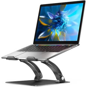 Nulaxy Fully Adjustable Laptop Stand for Desk, Dual Foldable Aluminum Computer Riser with Heat-Vent, Ergonomic Notebook Holder Portable Office Accessories Compatible with All 10-17" Laptops, Black