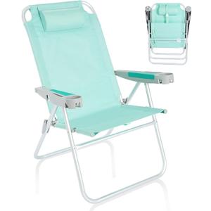 SUNNYFEEL Oversized Tall Folding Beach Chair Lightweight, 17" Portable Sand Chair for Adults Heavy Duty 500 LBS with Cup Holders, Foldable High Camping Lawn Chairs for Camp/Outdoor/Picnic/Sports, 1-Pack