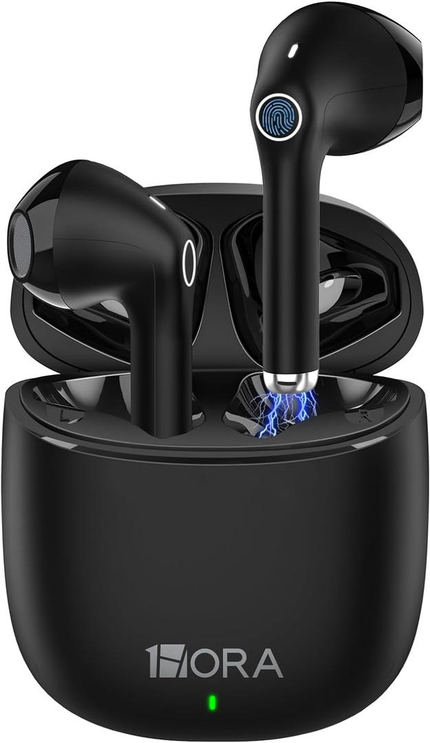 1 Hora Wireless Earbuds Bluetooth 5.3, Sports Headphones Deep Bass in-Ear Earphones, Premium Sound with Charging Case, Compatible with iPhone, Android Smartphone, Tablet, Laptop (Black)