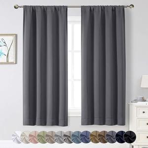 WelvetBLK Grey Blackout Curtains for Bedroom Living Room 63 Inch Length 2 Panels Set, Soft Solid Room Darkening Thermal Insulated Window Treatments, Rod Pocket Dining Room Curtains, Grey, 40" Wx63 L
