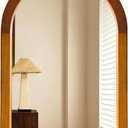 Arched Wood 24 x 36 Inch Bathroom Mirror for Wall with Walnut Frame