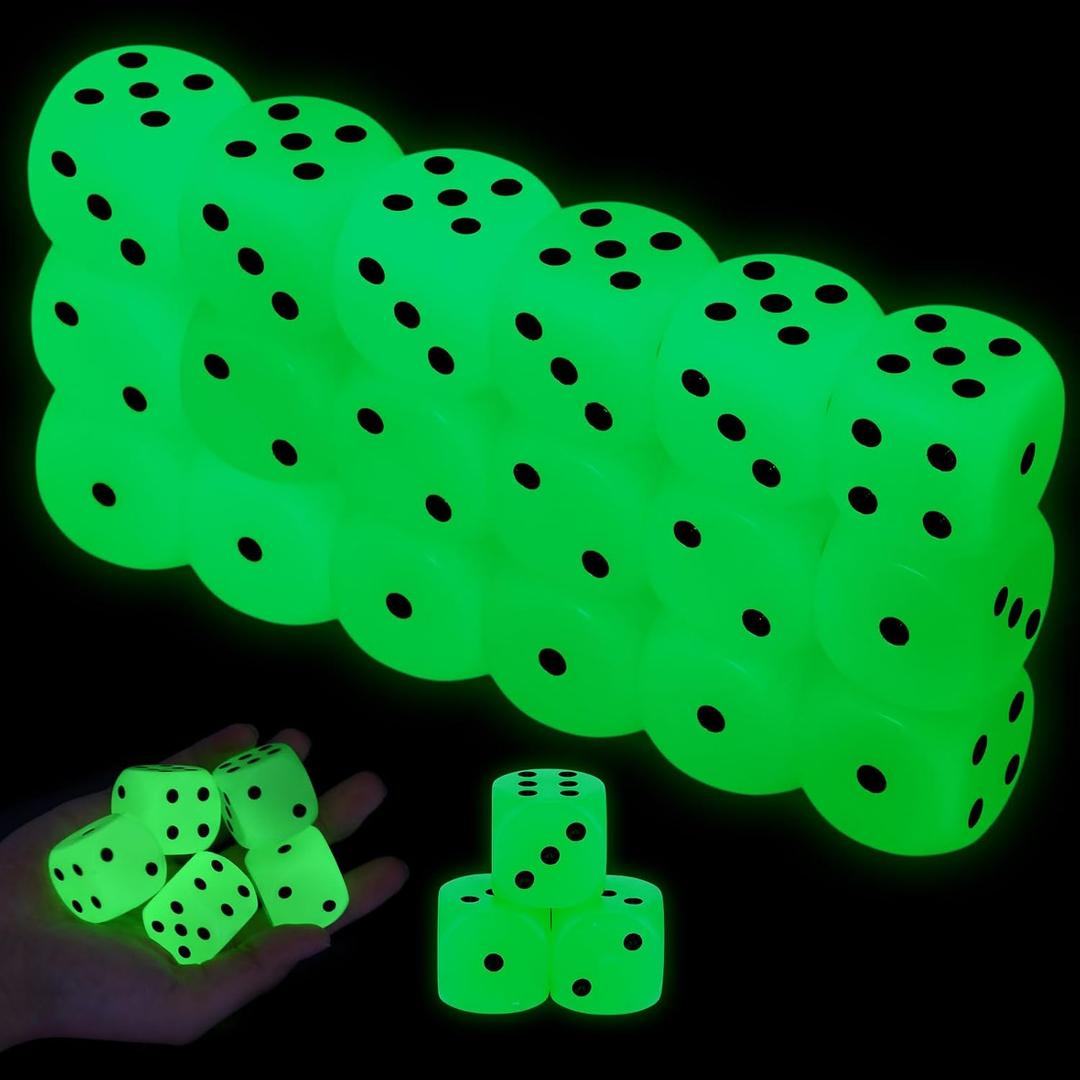 Seenelling 18 Pcs 30mm Glow in the Dark Dice Large Opaque Jumbo Acrylic D6 Dice for Casino, Craps, Table Games and Board Games Party Favors