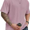 Men's Big and Tall Shirts Textured Knit Tshirt Shirts Casual Summer Tops Trendy (Pink, XXL)
