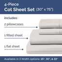 Cot Sheet Set 30 x 75 4 Piece Cot Size Narrow Twin Mattress Sheets Ideal for Camper Bunk, RVs, Bunks, Day Care & Camping - Fits 6 to 10 Mattress, Ultra-Soft, Breathable & Cooling - Light Grey