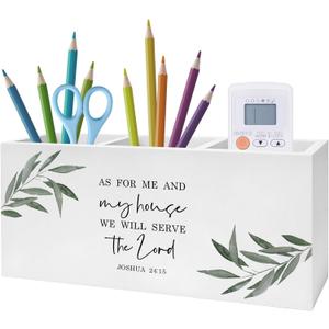 As for Me And My House We Will Serve Christian Pen Pencil Holder, Christian Office Decor, Religious Scripture Botanical Pencil Pen Holder Organizer for Home Office Desk Accessories