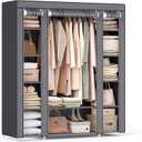 SONGMICS Closet Wardrobe, Portable Closet for Bedroom, Clothes Rail with Non-Woven Fabric Cover, Clothes Storage Organizer, 59 x 17.7 x 69 Inches, 12 Compartments, Gray ULSF03G (Grey)
