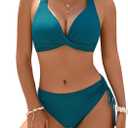 Blooming Jelly Womens Bikinis Sets Push Up Two Piece Bathing Suit Criss Cross Fixed Cup Swim Suit Cheeky Bikini Swimsuit (Large, Blue Green)