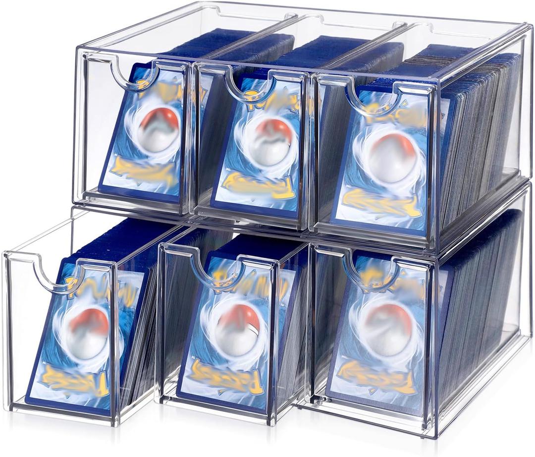 OwnMy 2 Plastic Trading Card Storage Box, Clear Stackable Card Organizers Storage Boxes with 6 Drawers, 2200+ Baseball Sports TCG MTG PTCG Card Deck Boxes