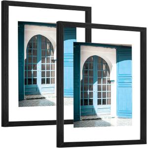 eletecpro 11x14 Floating Picture Frames Set of 2, Real Double Glass Picture Frames for Wall Mount, Vertical or Horizontal Display Multi-Size Photos and Artworks up to 11x14 Inches, Home Decor, Black